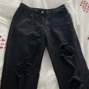 Black Ripped Straight Leg Jeans